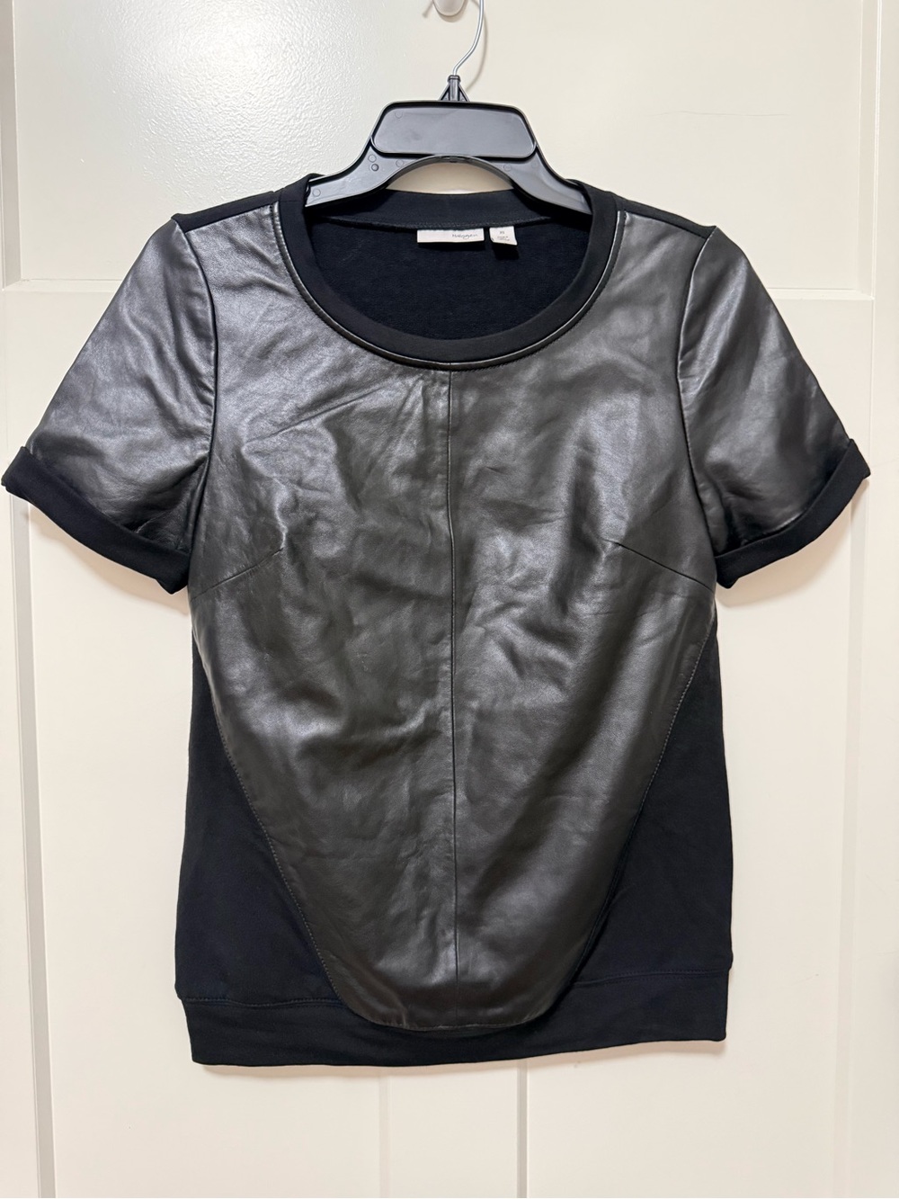 Halogen Black Short Sleeve 100% Leather Front Top